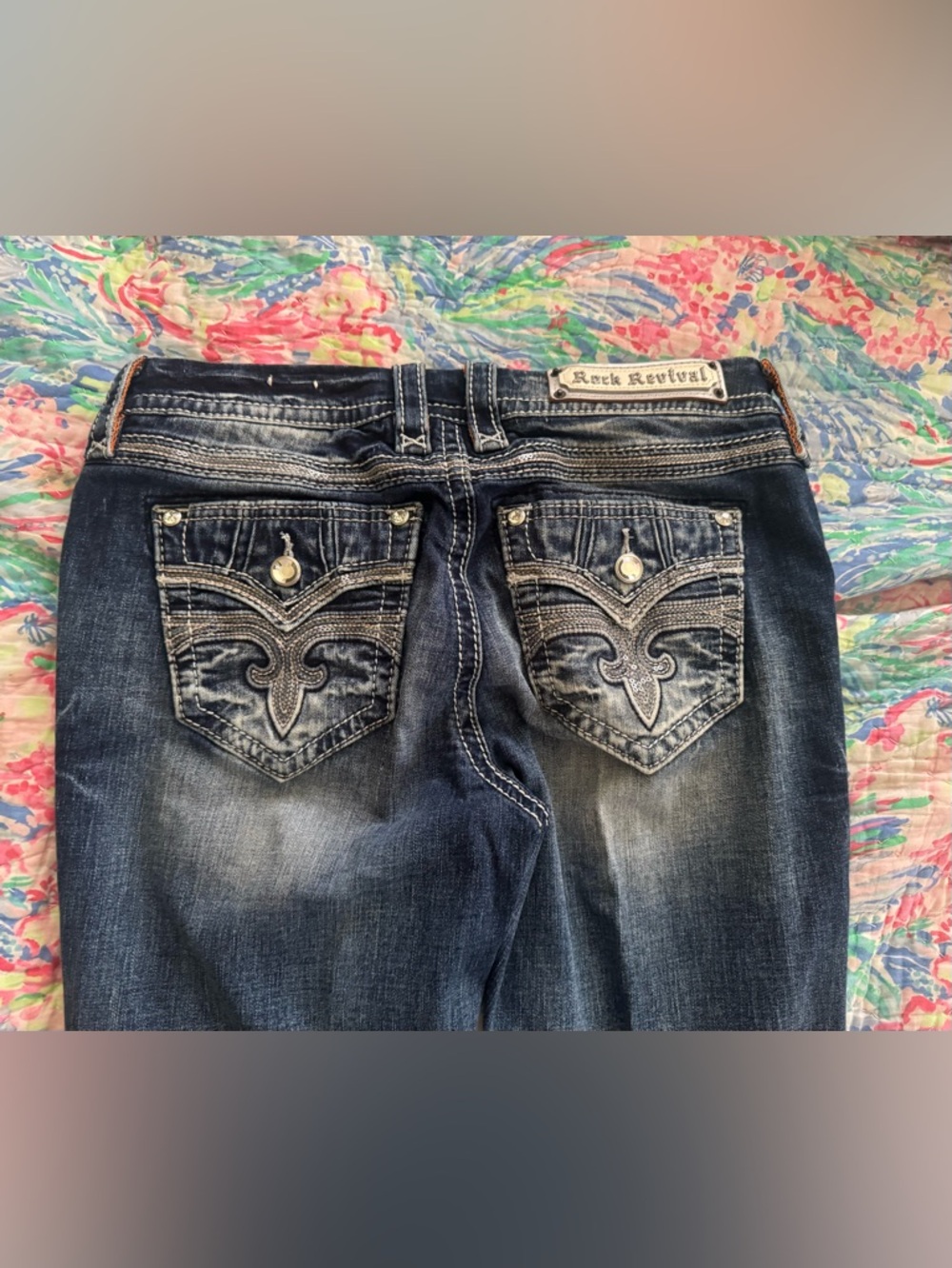 Rock Revival Women's Dark Blue Boot Cut Jeans with Embroidered Back Pockets, 28